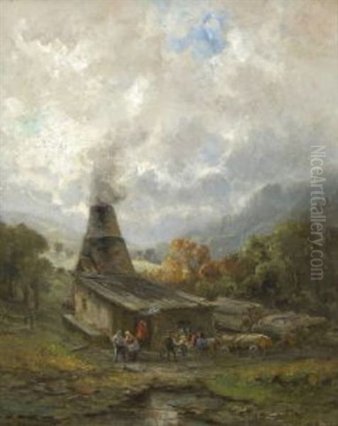 Kohlerhutte In Herbstlicher Baumlandschaft Oil Painting by Joseph Hahn