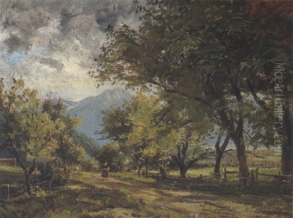 Landschaft Mit Spaziergeherin Oil Painting by Joseph Hahn