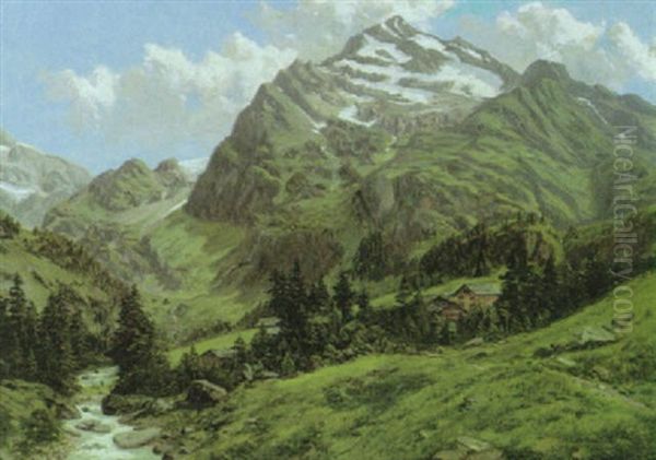 Der Dussistock, Haderener Thal, Schweiz Oil Painting by Julius Hahn