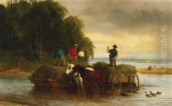 Gathering Sedge, Shrewsbury River, New Jersey Oil Painting by Karl Wilhelm Hahn