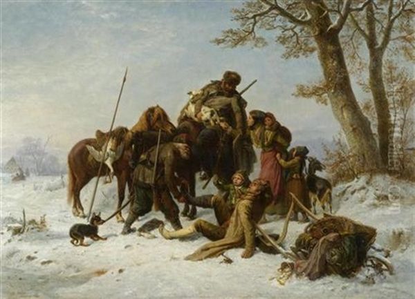 Kosakenuberfall Oil Painting by Karl Wilhelm Hahn