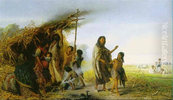 Brennende Zigeunerbutte (the Burning Of The Gypsy Hut) Oil Painting by Karl Wilhelm Hahn