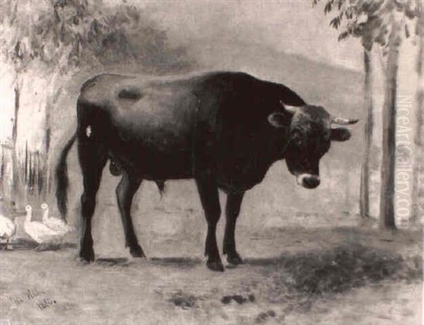 Bull Oil Painting by Karl Wilhelm Hahn