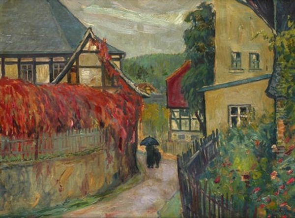 Dorfstrase Bei Zwickau Bei Regen Im Herbst Oil Painting by Robert Hahn