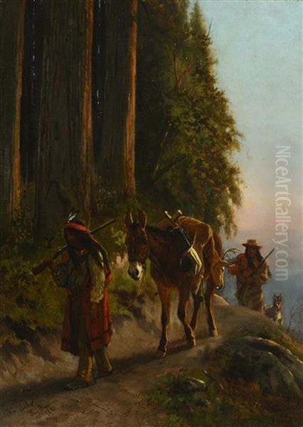 Indians On A Trail Oil Painting by William Hahn