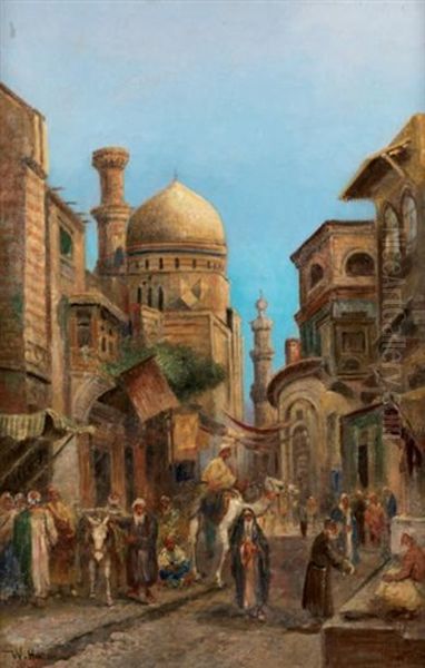 Rue Animee Au Caire Oil Painting by William Hahn