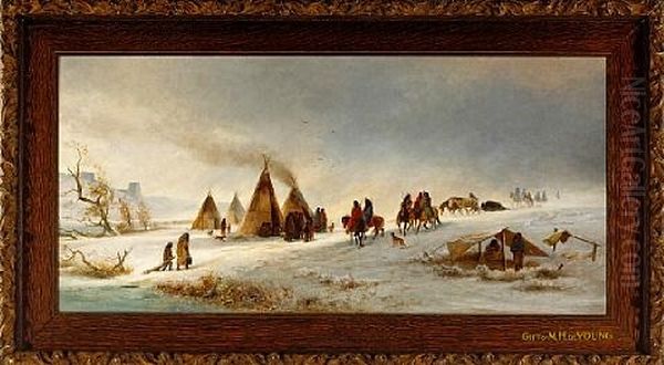 Indians In The Snow Oil Painting by William Hahn