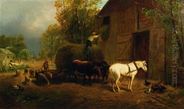 Afternoon Chores - A Western Scene Oil Painting by William Hahn