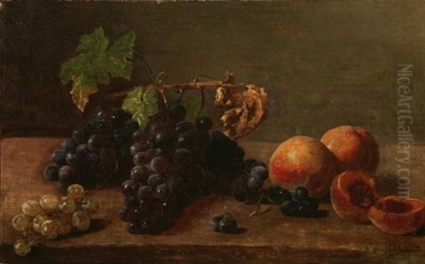 Still Life Depicting Peaches And Grapes Oil Painting by William Hahn