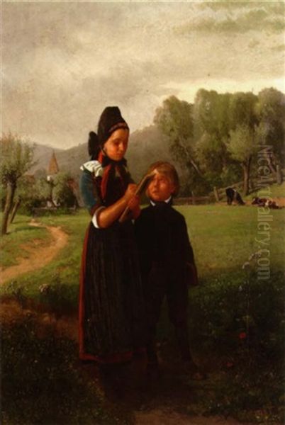 Peasant Children Oil Painting by William Hahn