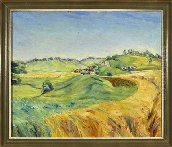 Sommerlandschaft Mit Blick Uber Ein Kornfeld Zu Weit Verstreuten Dorfern Oil Painting by Charly Haehnel