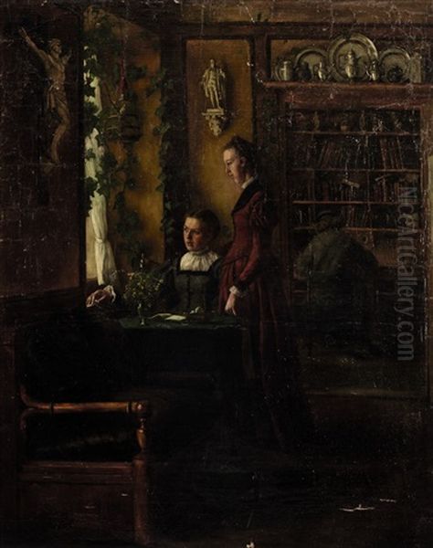 Interieur Mit Zwei Frauen Am Fenster by Karl Haider