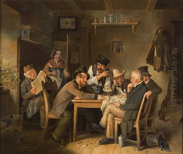 Kartenspieler Im Dorfwirtshaus Oil Painting by Joseph Haier