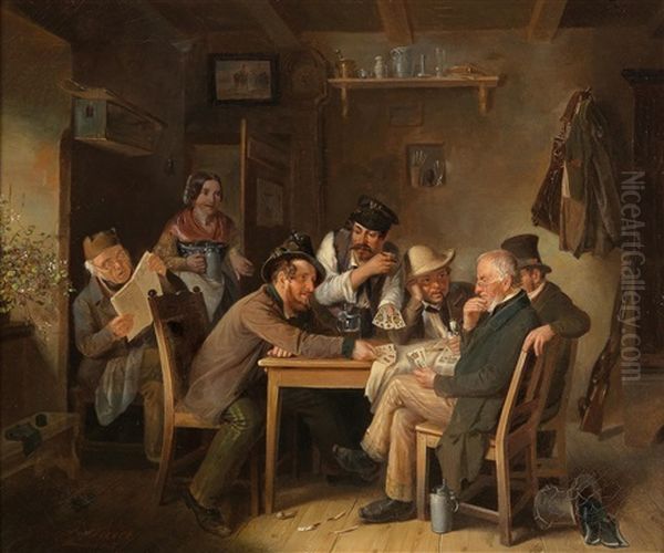 The Card Players Oil Painting by Joseph Haier