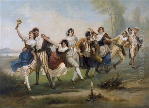 Tanzende Schauspielertruppe Auf Dem Land Oil Painting by Joseph Haier