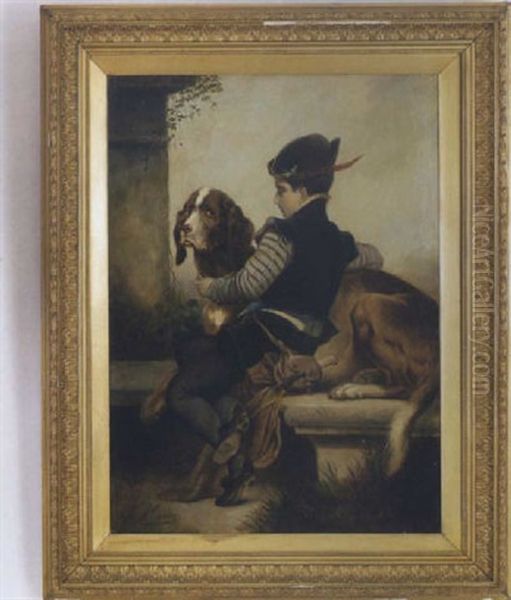 Portrait Of A Boy With His Spaniel Oil Painting by Joseph Haier