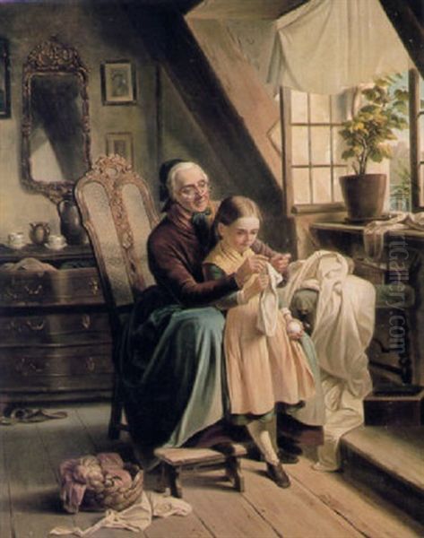 The First Knitting Lesson Oil Painting by Joseph Haier