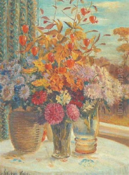 Stillleben Mit Blumen Am Fenster Oil Painting by Walter Henschel von Hain