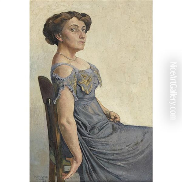 Sitzende Dame In Blauem Kleid Oil Painting by Philippe Hainard