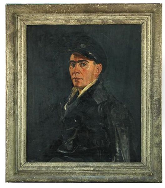 Self-portrait Of The Artist, In Fireman's Uniform Of The Second World War Oil Painting by Wilfred Stanley Haines