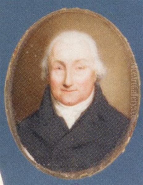 A Gentleman In A Black Coat And Waistcoat, Tied White Cravat, Powdered Hair Oil Painting by William Haines