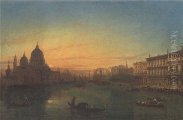 Gondolas On The Grand Canal At Sunset Oil Painting by William Henry Haines