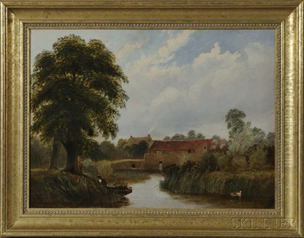 Landscape With Fisherman, Punt, And Eel Traps by Thomas H. Hair