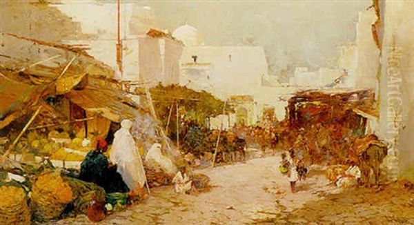 A Street In Morocco Oil Painting by George Charles Haite