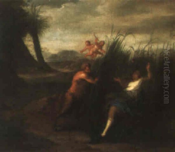 Pan And Syrinx Oil Painting by Jacob Van Hal