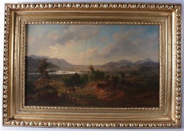 Weite Landschaft Mit Fluss, Inntal Oder Rheintal Oil Painting by Ludwig Georg Eduard Halauska