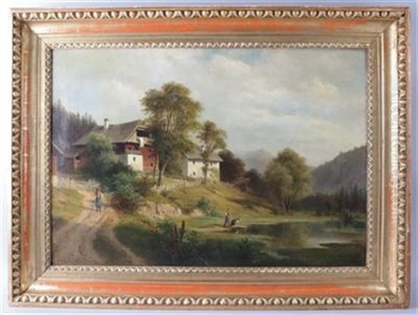 Landschaft Bei Aflenz Oil Painting by Ludwig Georg Eduard Halauska