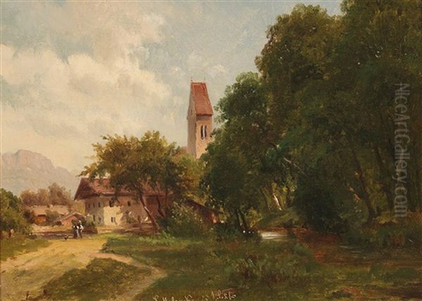 Motif From The Unterinntal Oil Painting by Ludwig Georg Eduard Halauska