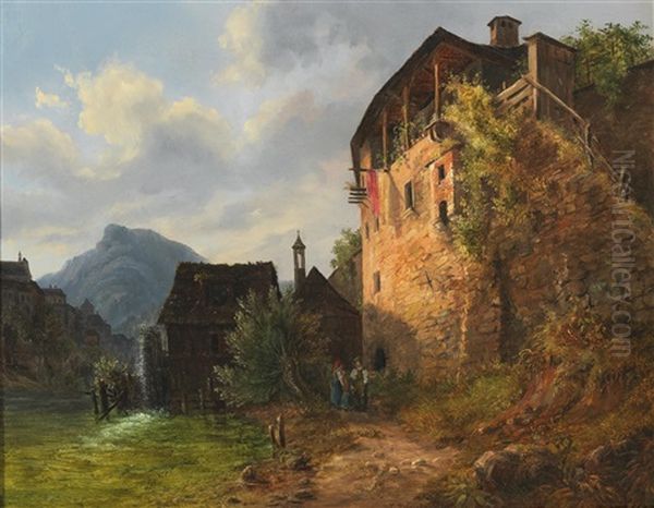 Waidhofen An Der Ybbs Oil Painting by Ludwig Georg Eduard Halauska