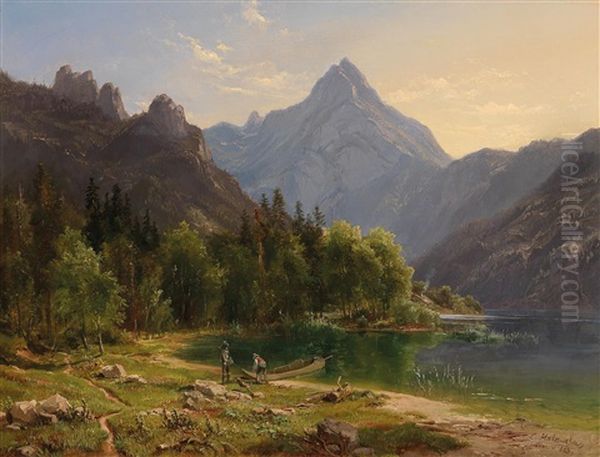 Scene Of The Salzkammergut Oil Painting by Ludwig Georg Eduard Halauska