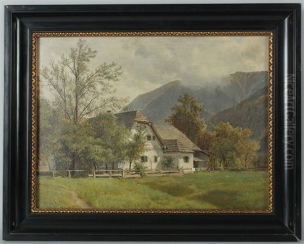 Bauernhaus Bei Rinnbach Oil Painting by Ludwig Georg Eduard Halauska