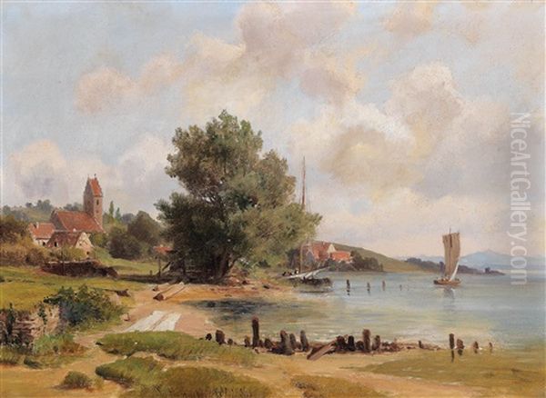 Scene Of Lake Constance Oil Painting by Ludwig Georg Eduard Halauska