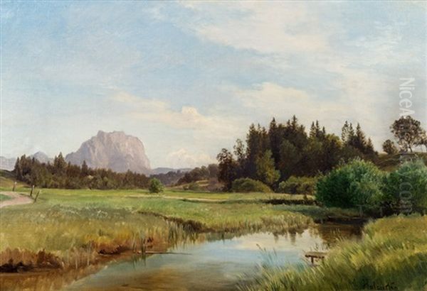 Gebirgslandschaft Oil Painting by Ludwig Georg Eduard Halauska