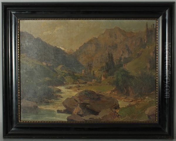 Gebirgsbach Oil Painting by Ludwig Georg Eduard Halauska