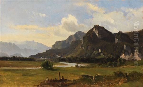 Landschaft Bei Flintsbach Am Inn Oil Painting by Ludwig Georg Eduard Halauska