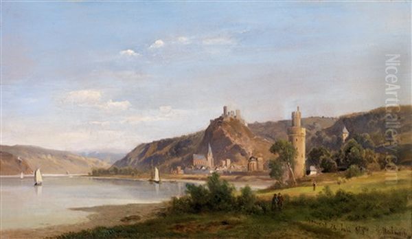 Blick Auf Oberwesel Am Rhein Oil Painting by Ludwig Georg Eduard Halauska