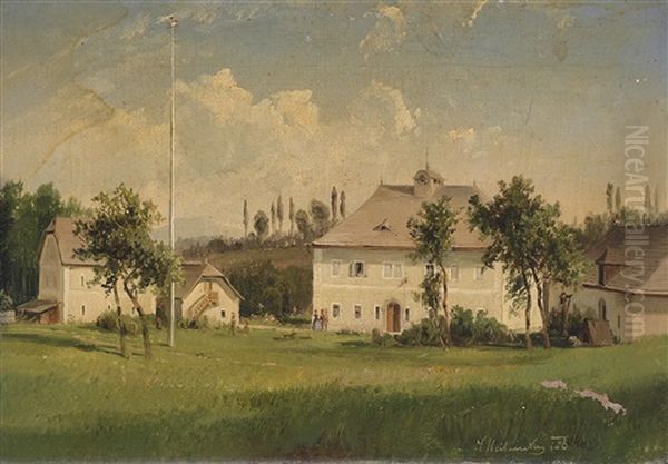 Am Land, Blick Auf Einen Gutshof Oil Painting by Ludwig Georg Eduard Halauska