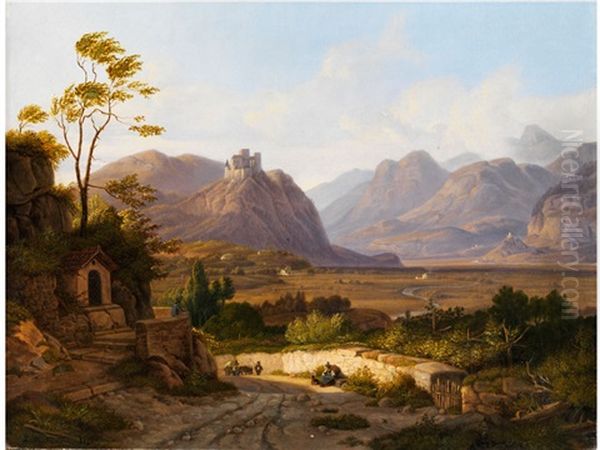 Blick In Ein Sudtiroler Tal Oil Painting by Ludwig Georg Eduard Halauska