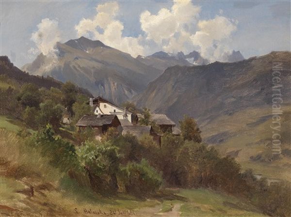 Motiv Aus Den Alpen (blick Auf Den Stubnerkogel?) Oil Painting by Ludwig Georg Eduard Halauska