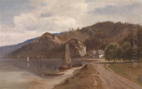 Bei Boppard Oil Painting by Ludwig Georg Eduard Halauska