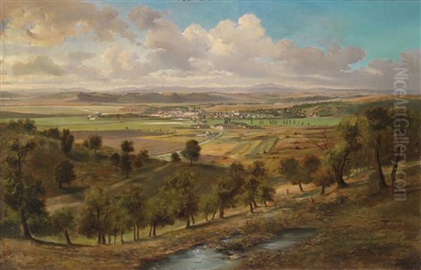 Blick Auf Tulln, Vom Riederberg Aus Gesehen Oil Painting by Ludwig Georg Eduard Halauska