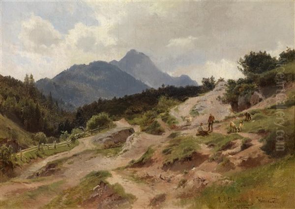 Partie Aus Mittenwald Am Karwendelgebirge Oil Painting by Ludwig Georg Eduard Halauska