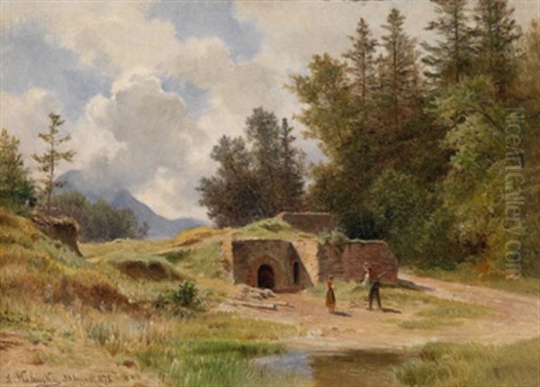 Ein Kalkofen Oil Painting by Ludwig Georg Eduard Halauska