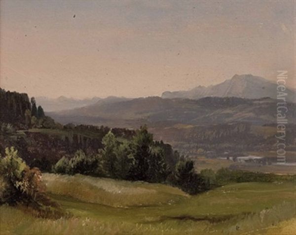 Motiv Aus Dem Salzachtal Oil Painting by Ludwig Georg Eduard Halauska