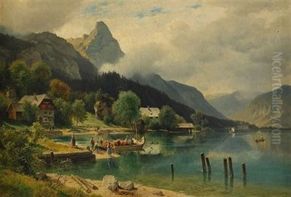 Berglandskap Oil Painting by Ludwig Georg Eduard Halauska