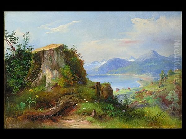 Blick Auf Einen See Oil Painting by Ludwig Georg Eduard Halauska